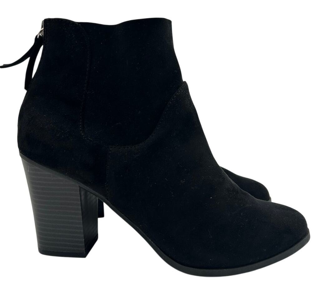 Brash Black Block Heel Ankle Booties SIZE 9.5 Faux Suede Back Zip Witchy Fall